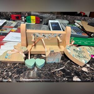 Vintage Wooden Decor Bundle 5pc | Hand Painted Hearts & House | Mother’s Day Far